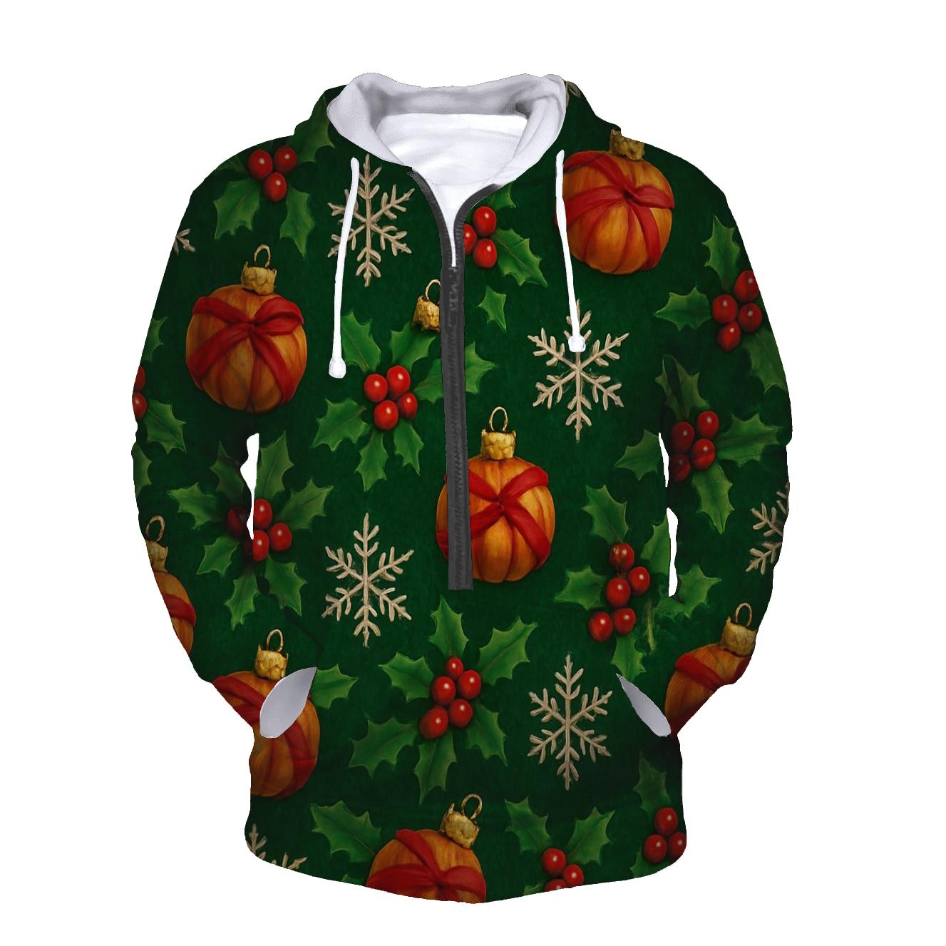 Holly Wrapped Pumpkin Ornament Tessellation On Deep Green Background printed hoodies