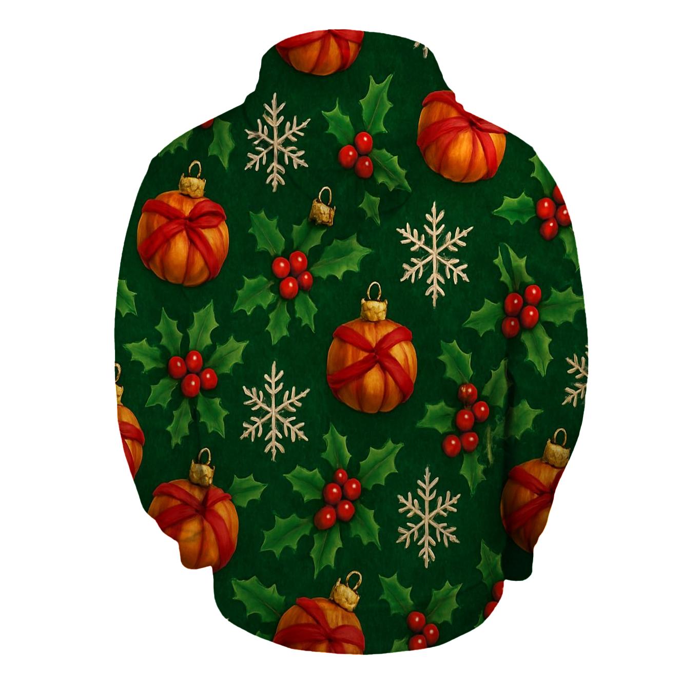Holly Wrapped Pumpkin Ornament Tessellation On Deep Green Background printed hoodies