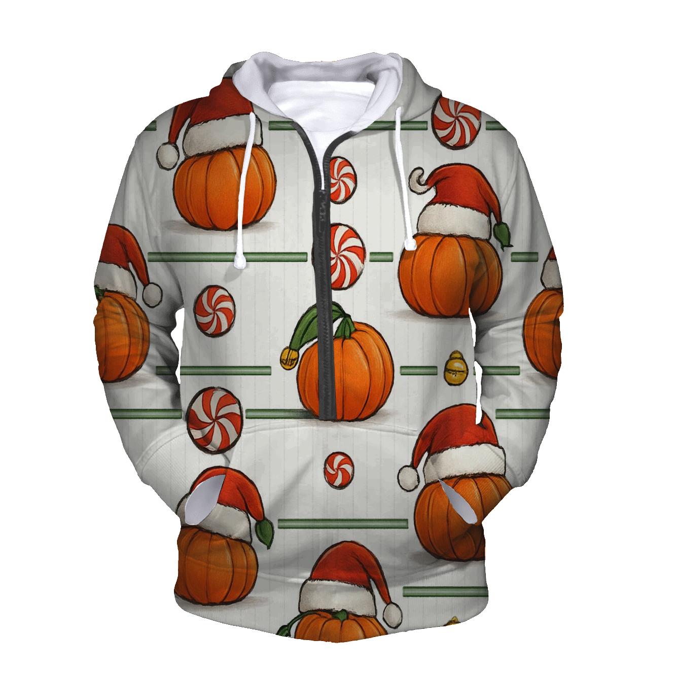 Santa Hat Pumpkin Stripe Grid On White Background custom hoodies