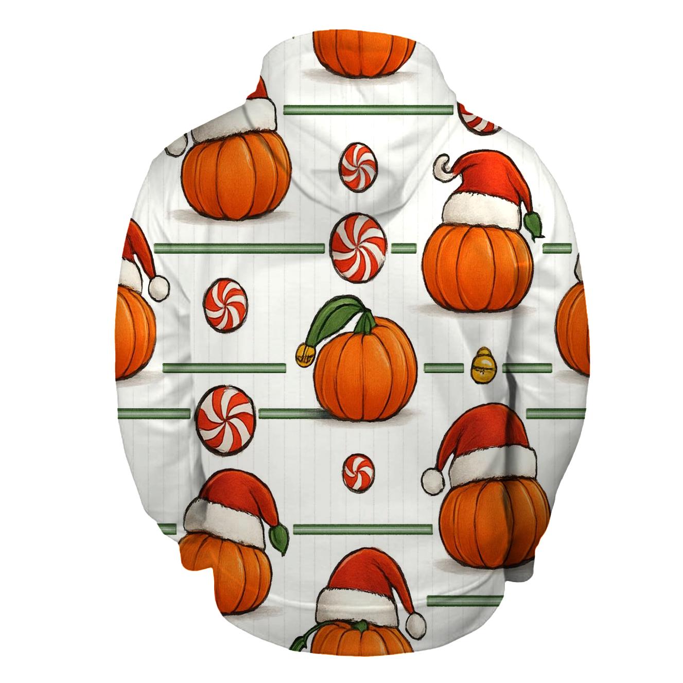 Santa Hat Pumpkin Stripe Grid On White Background custom hoodies