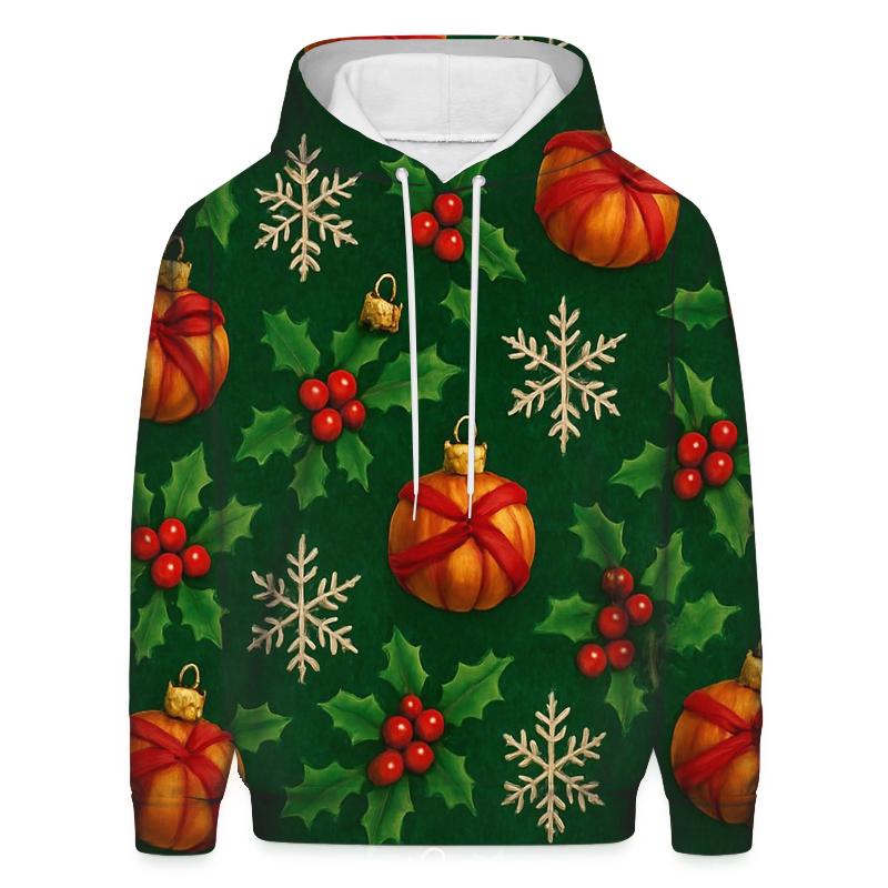 Holly Wrapped Pumpkin Ornament Tessellation On Deep Green Background hoodie designs