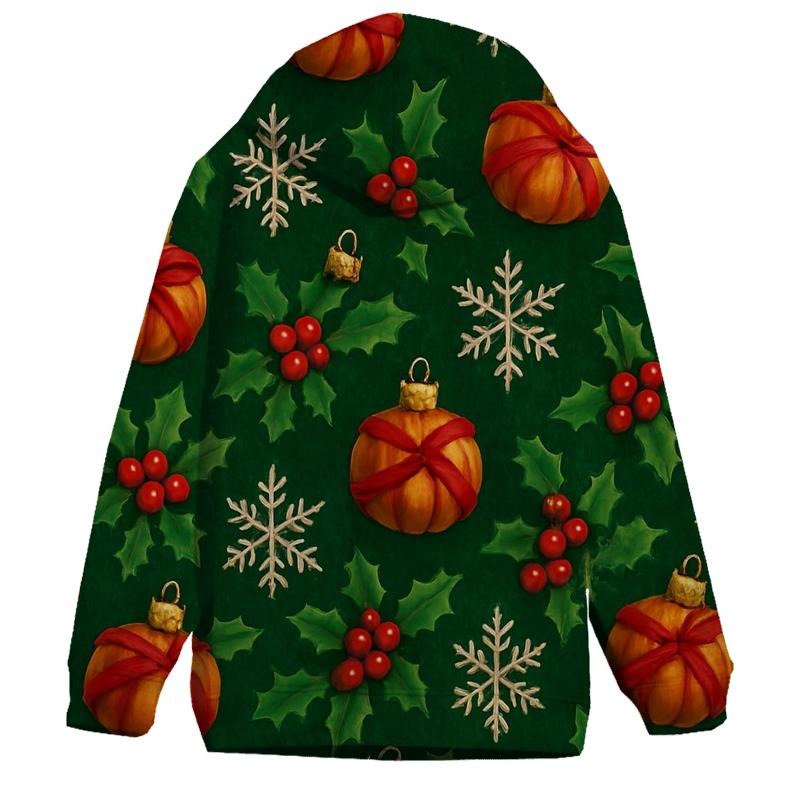 Holly Wrapped Pumpkin Ornament Tessellation On Deep Green Background hoodie designs