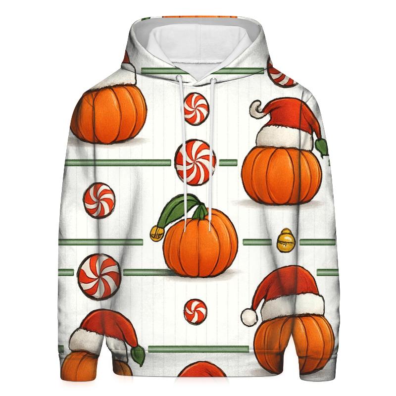 Santa Hat Pumpkin Stripe Grid On White Background custom hoodies