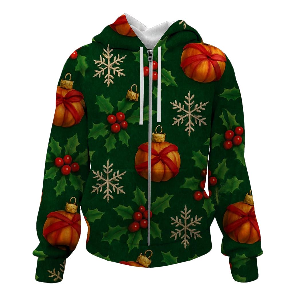 Holly Wrapped Pumpkin Ornament Tessellation On Deep Green Background hoodie designs