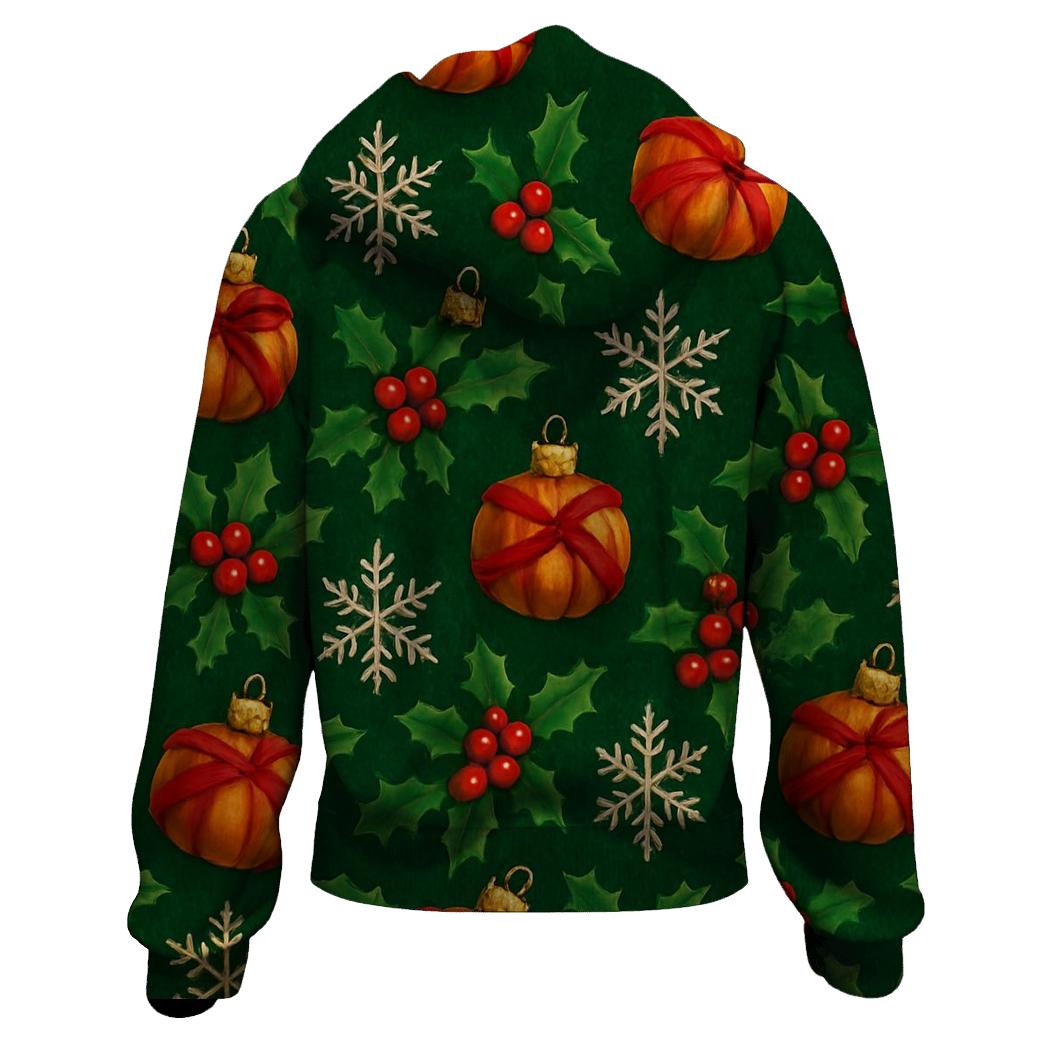 Holly Wrapped Pumpkin Ornament Tessellation On Deep Green Background hoodie designs