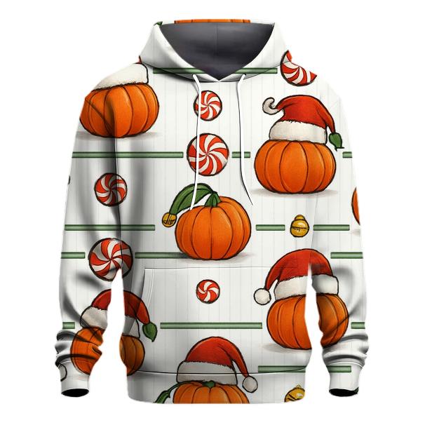 Santa Hat Pumpkin Stripe Grid On White Background printed hoodies