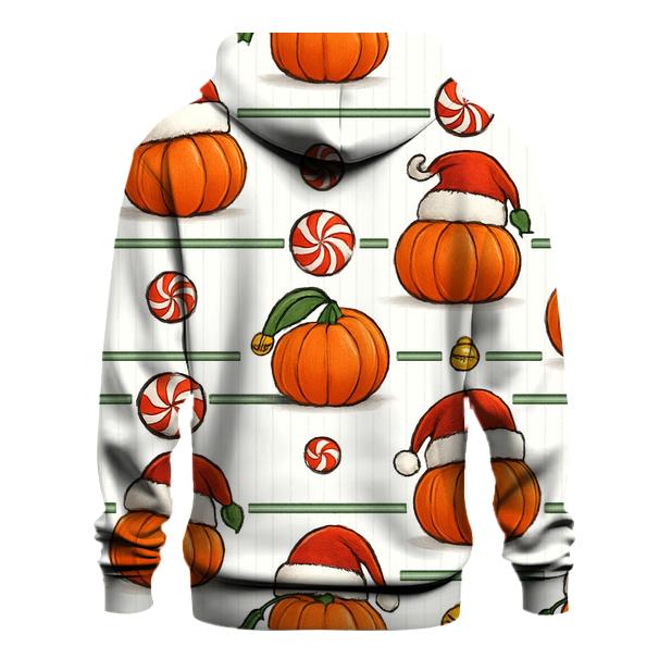 Santa Hat Pumpkin Stripe Grid On White Background printed hoodies