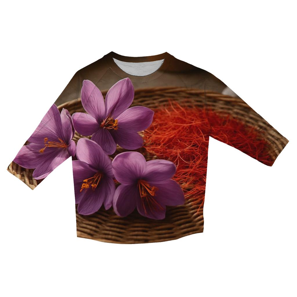 Saffron Crocus Threads Drying On A Traditional Rattan Tray printed three quarter sleeve shirts