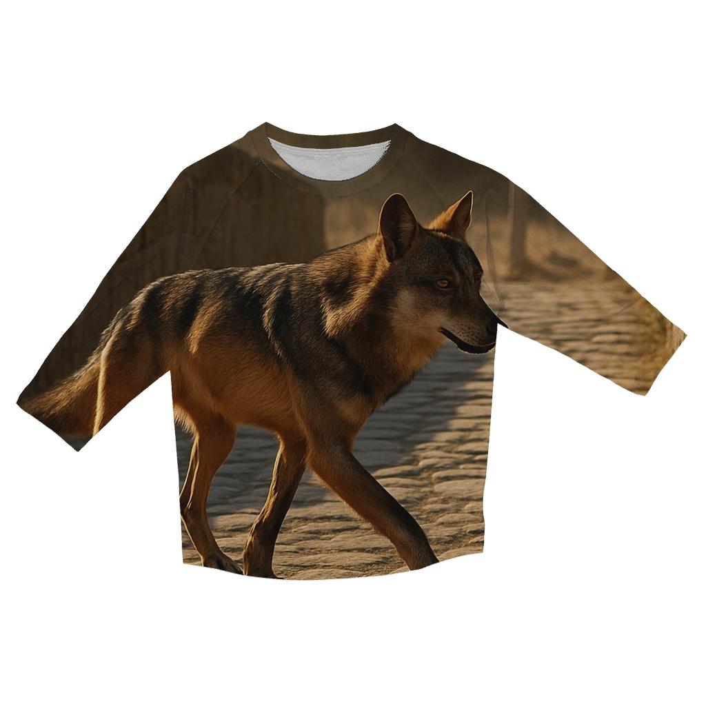 Iberian Wolf Crossing The Transhumance Trail printed three quarter sleeve shirts
