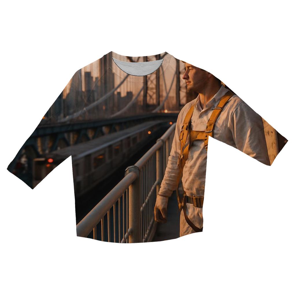 Bridge Painter Break On The Manhattan Bridge Looking Toward Downtown printed three quarter sleeve shirts