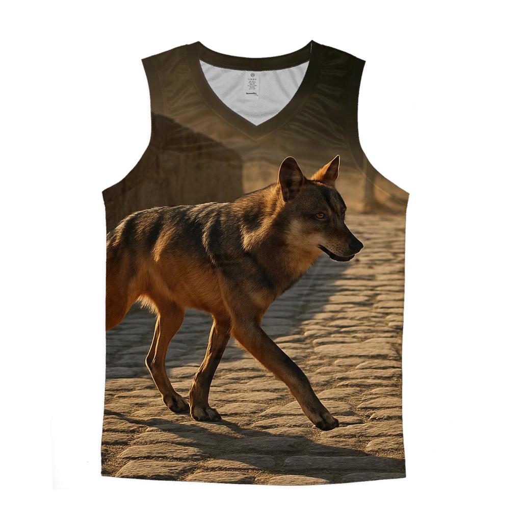 Iberian Wolf Crossing The Transhumance Trail sports performance tank tops