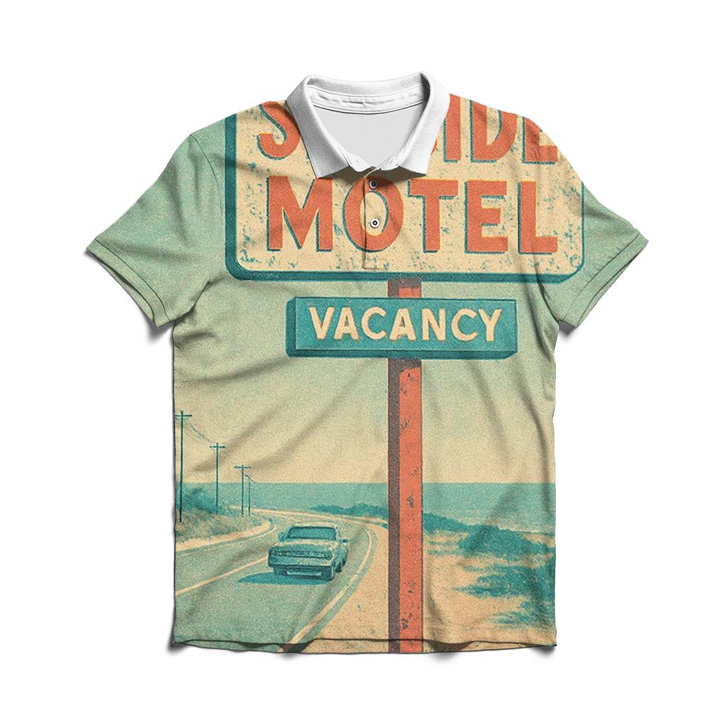 Faded Seaside Motel Vacancy Sign embroidered polo tops