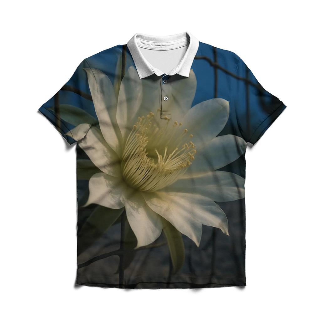 Night Blooming Cereus On A Desert Fence Line stylish collar polo tees