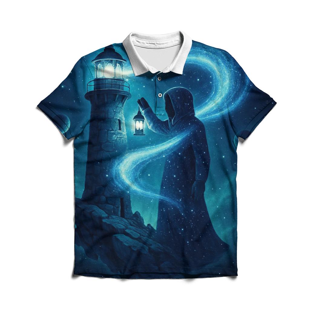 The Lighthouse At The Edge Of Andromeda branded logo polo shirts