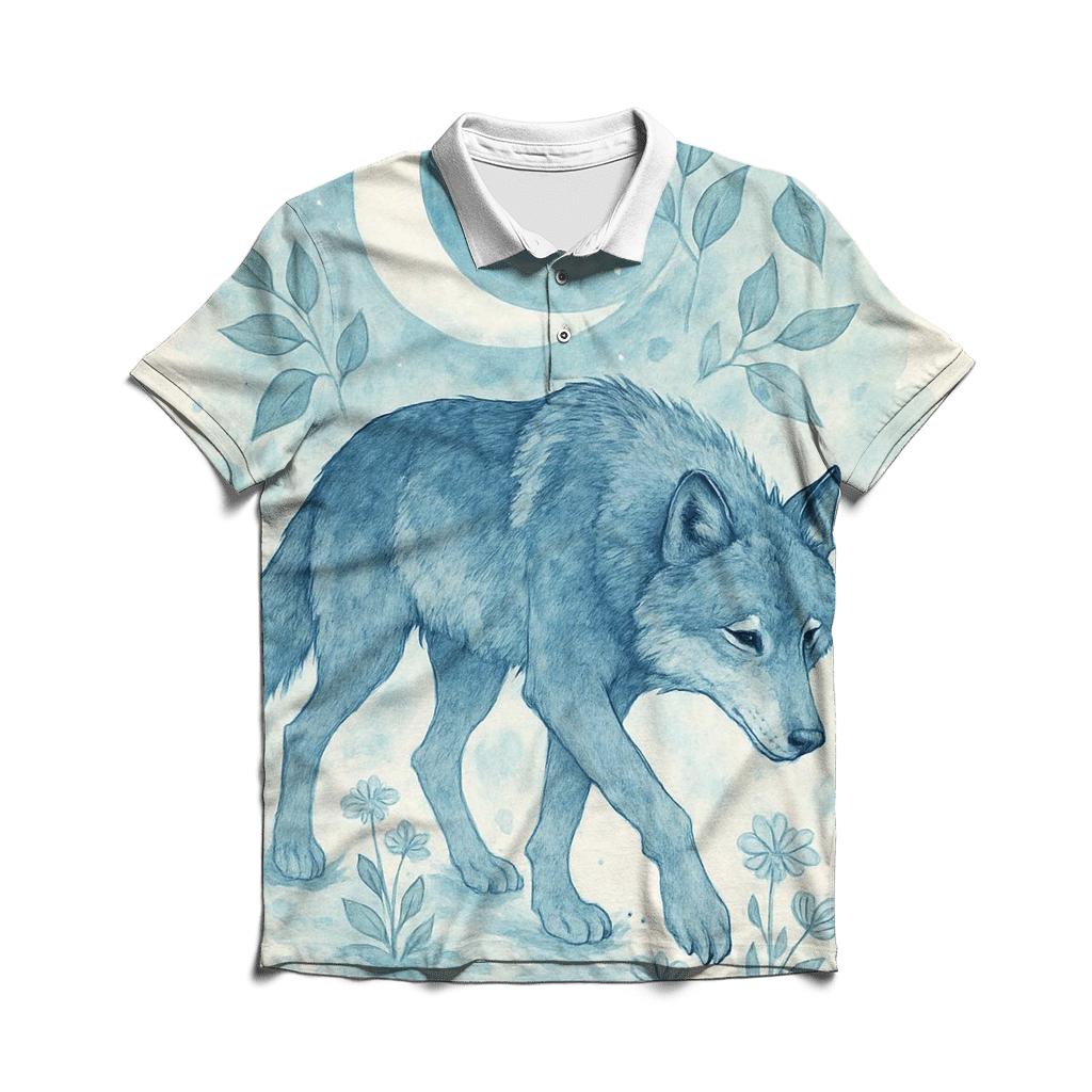 Moonlit Herbarium Wolf Dreamwalker branded logo polo shirts