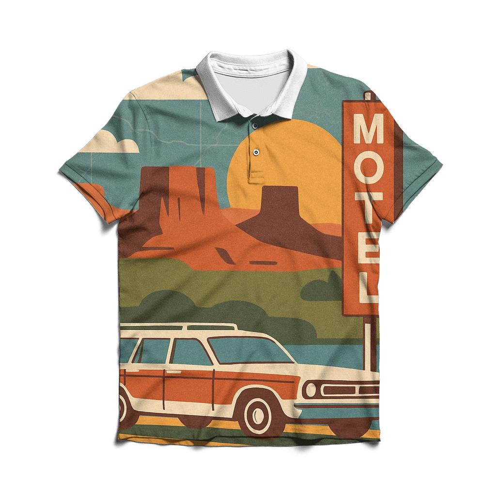 Seventies Road Trip Postcard Collage custom polo shirts