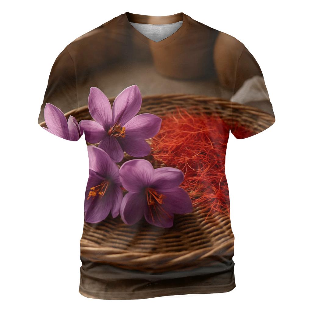 Saffron Crocus Threads Drying On A Traditional Rattan Tray vibrant all-over design tees