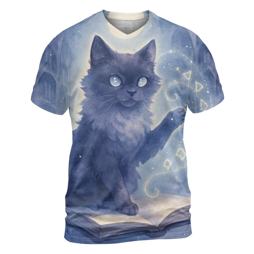 Moonlit Library Familiar Cat unique graphic print tees