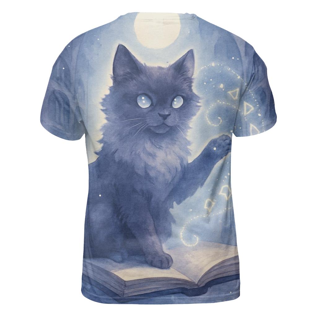 Moonlit Library Familiar Cat unique graphic print tees