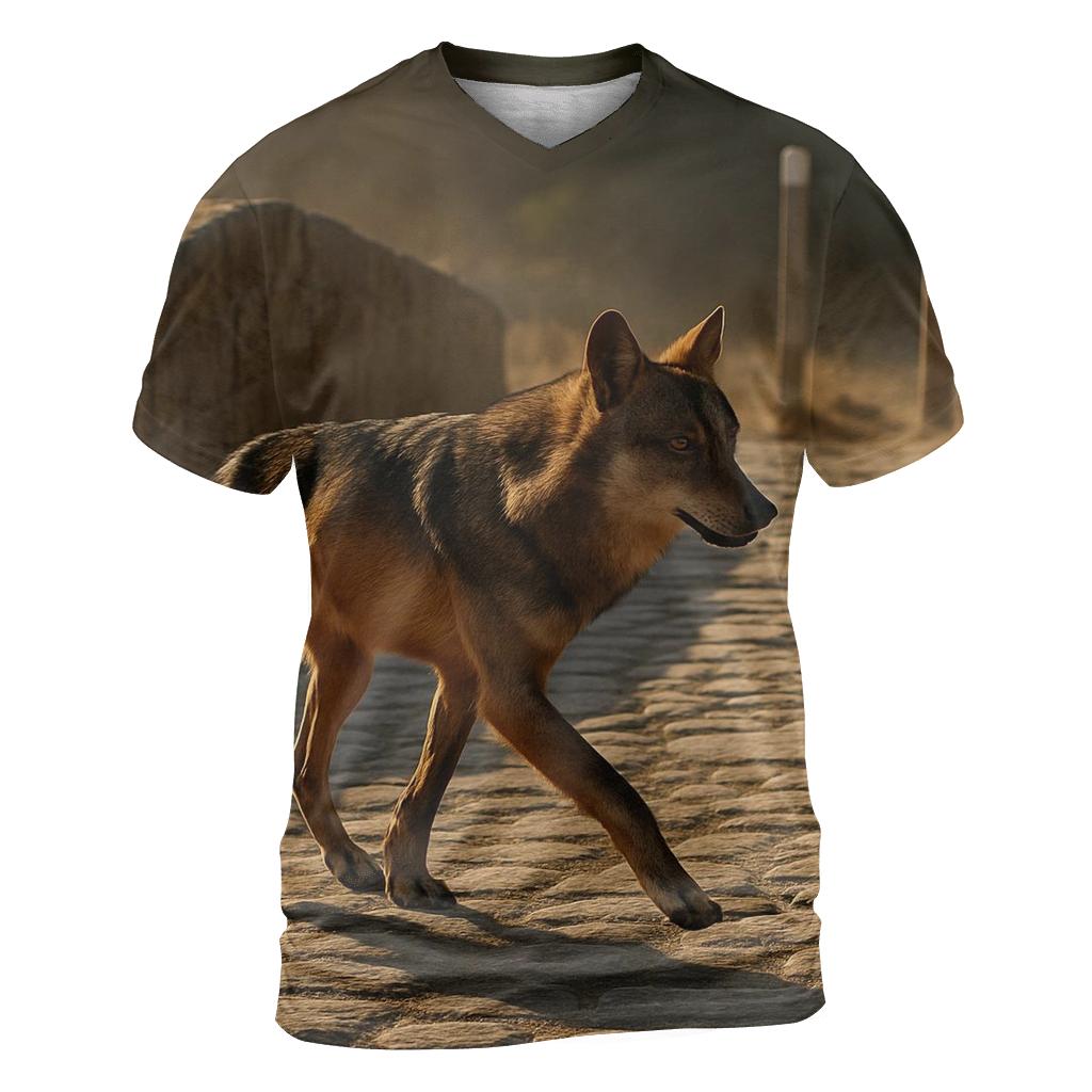 Iberian Wolf Crossing The Transhumance Trail designer pattern shirts