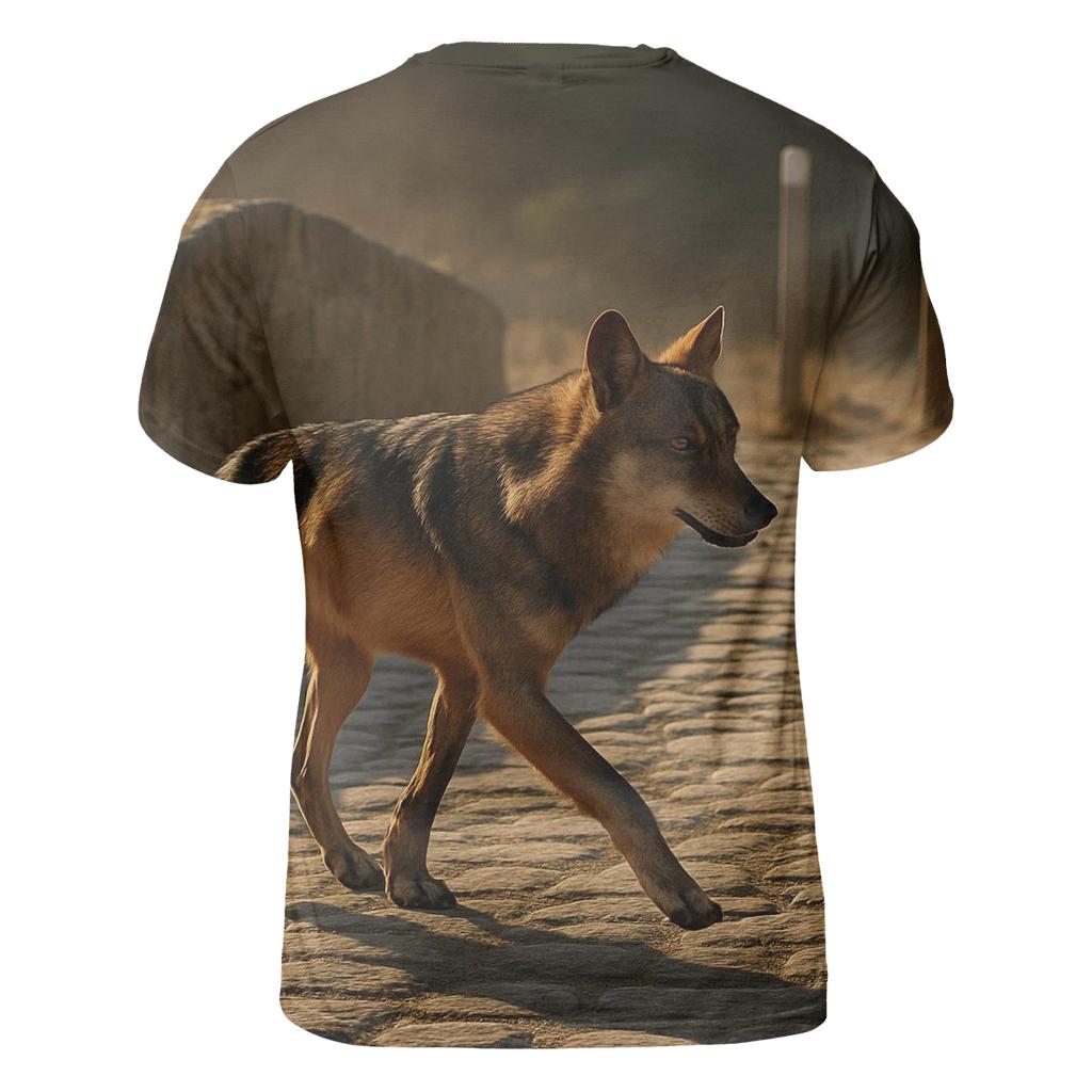Iberian Wolf Crossing The Transhumance Trail designer pattern shirts