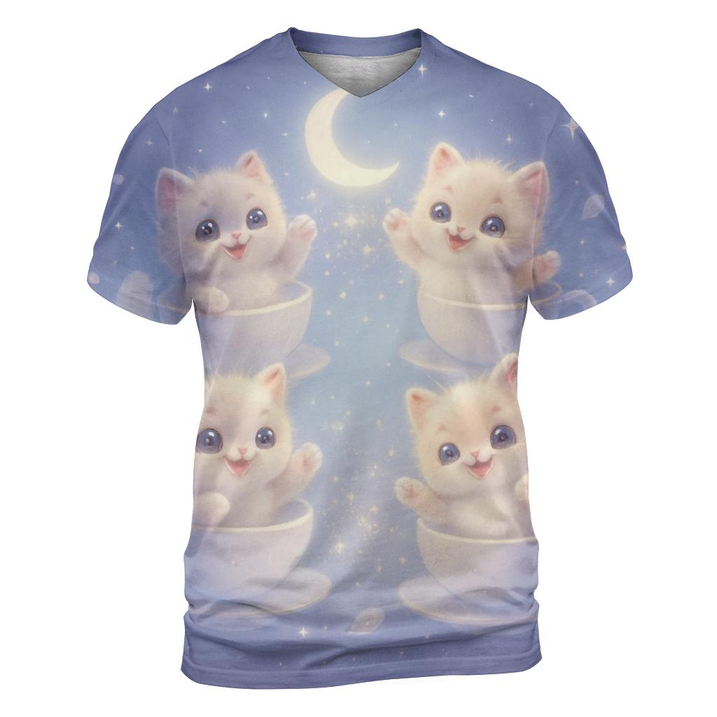 Moonlit Teacup Kitten Carousel creative print fashion shirts