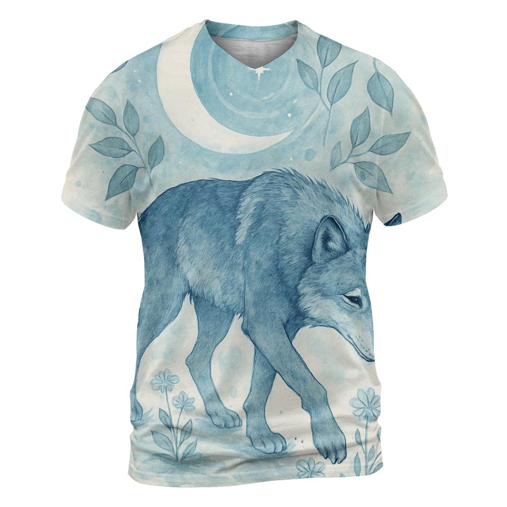 Moonlit Herbarium Wolf Dreamwalker artistic all-over print tops