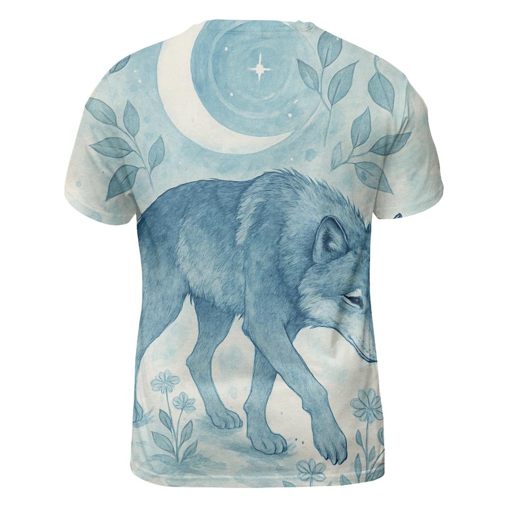 Moonlit Herbarium Wolf Dreamwalker artistic all-over print tops