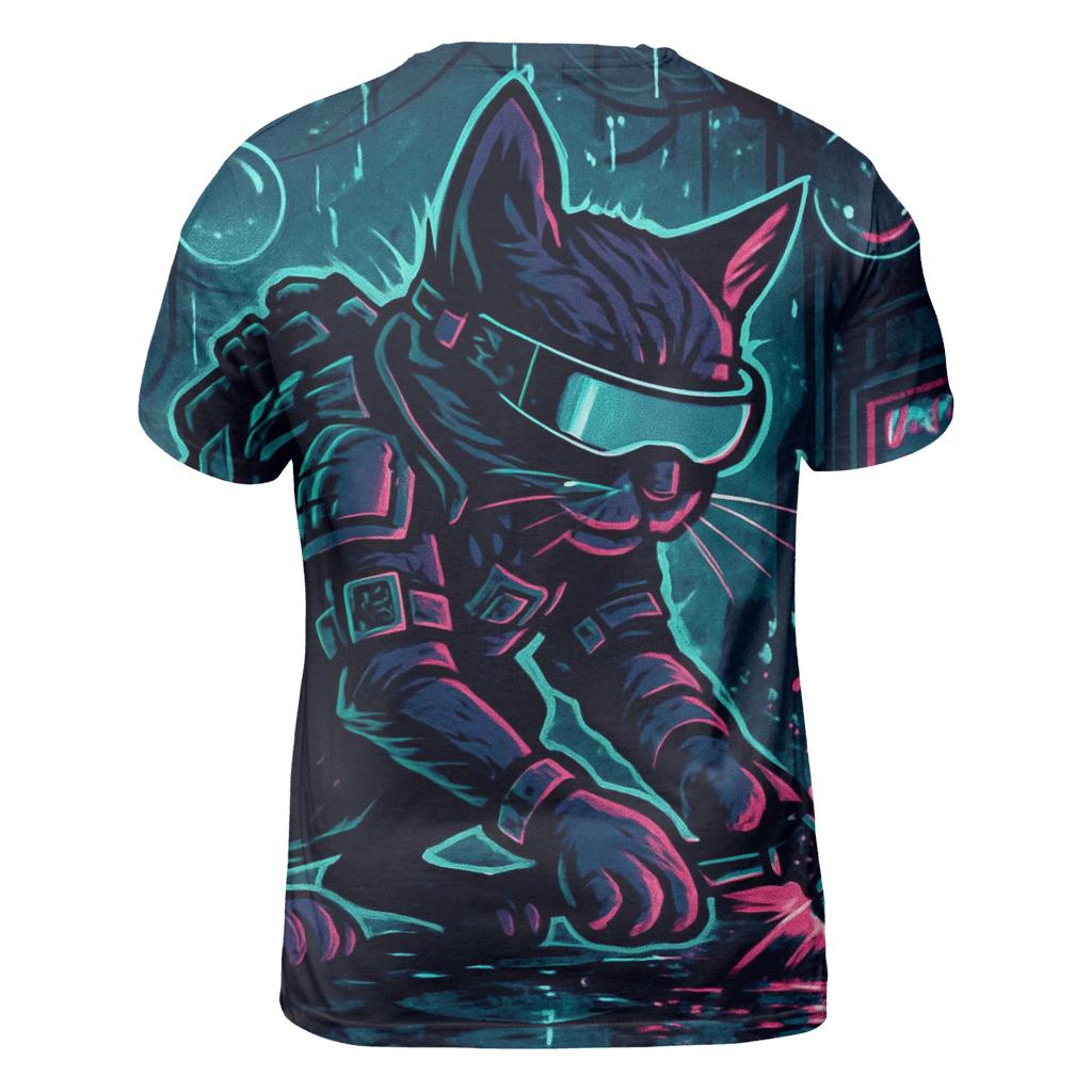 Neon Rain Alley Gearhead Cat artistic all-over print tops