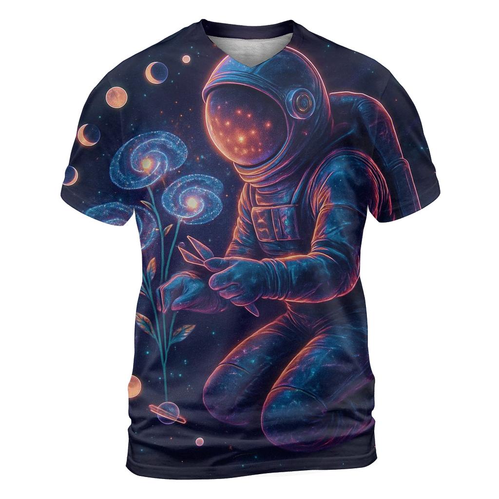 Chrono Bloom Nebula Garden vibrant all-over design tees