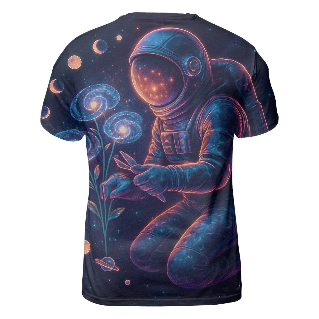 Chrono Bloom Nebula Garden vibrant all-over design tees