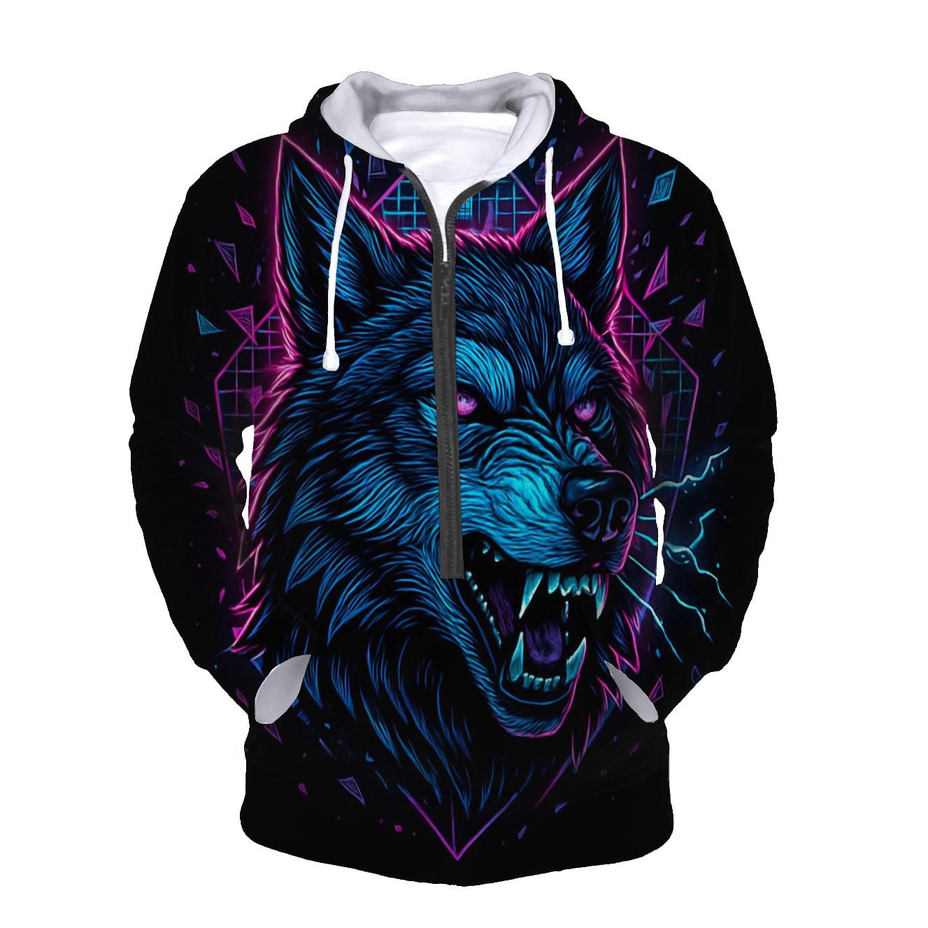 Obsidian Circuit Wolf Sentinel lightweight hoodies