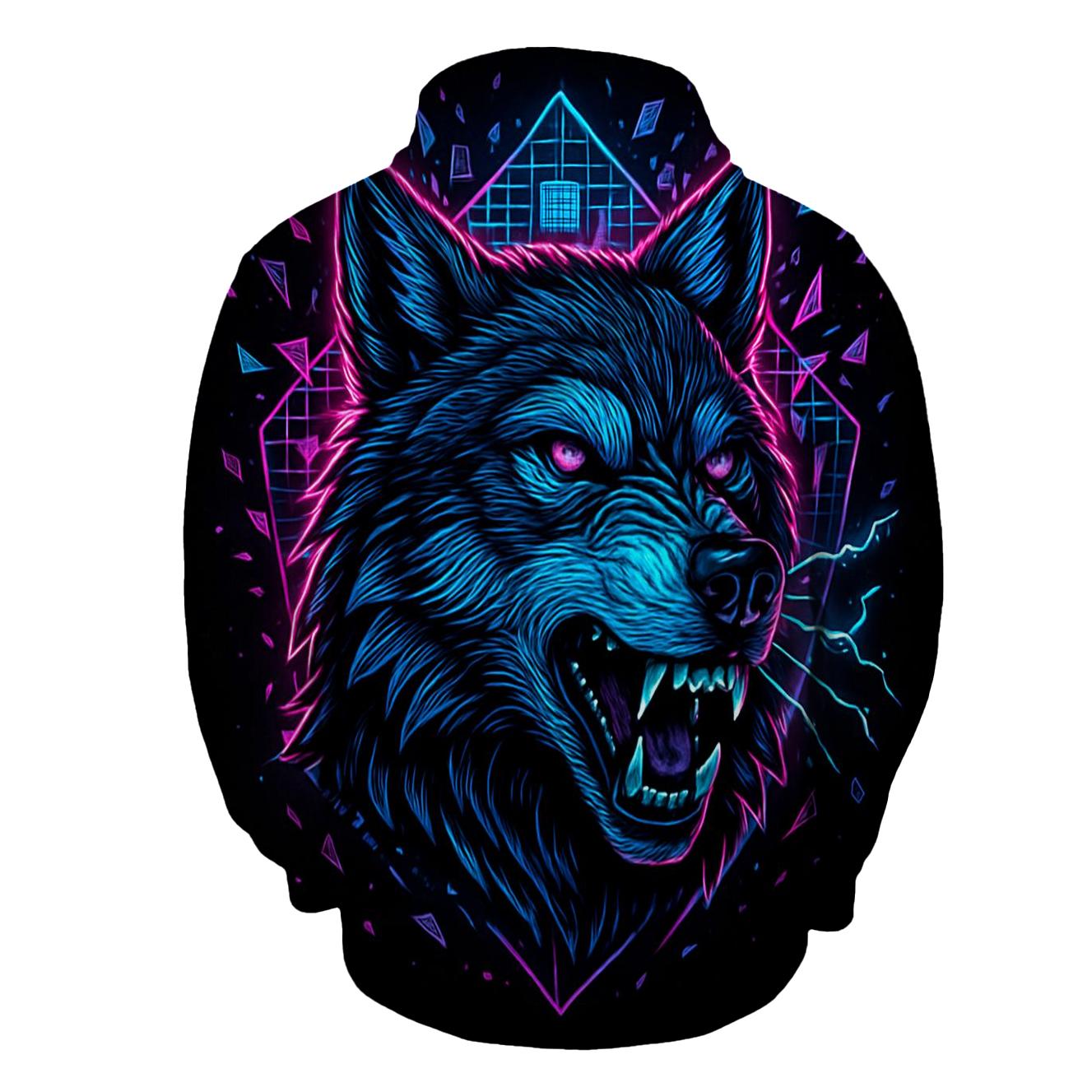 Obsidian Circuit Wolf Sentinel lightweight hoodies