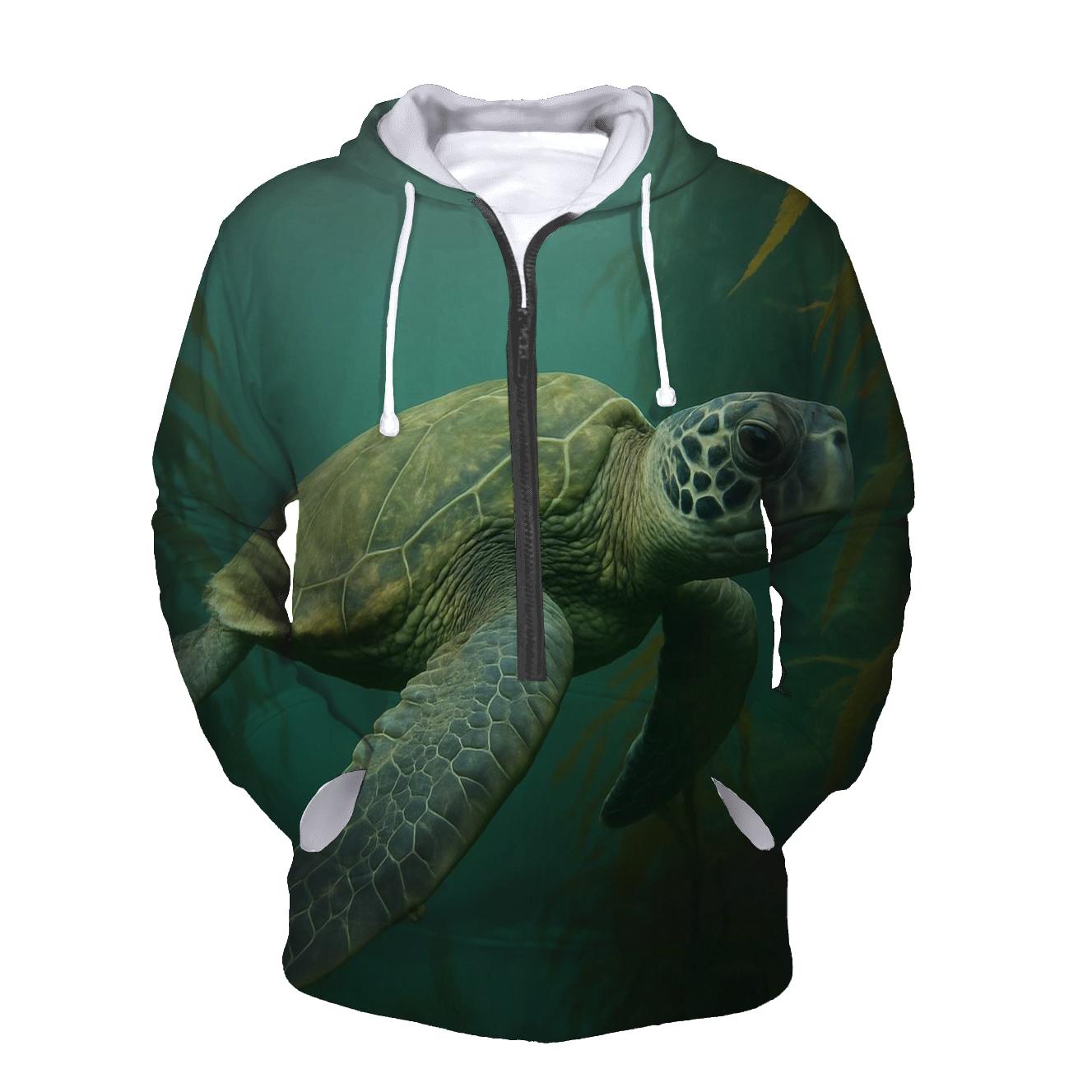 Kelp Forest Glide Green Sea Turtle embroidered hoodies