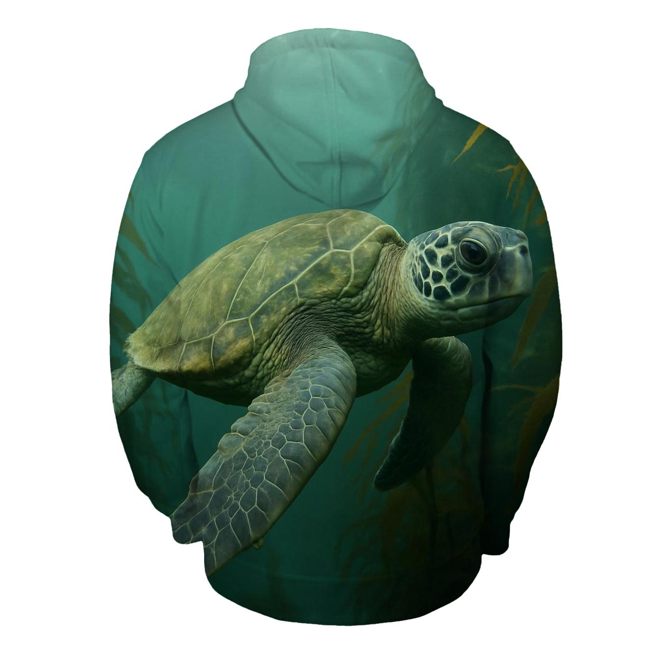 Kelp Forest Glide Green Sea Turtle embroidered hoodies