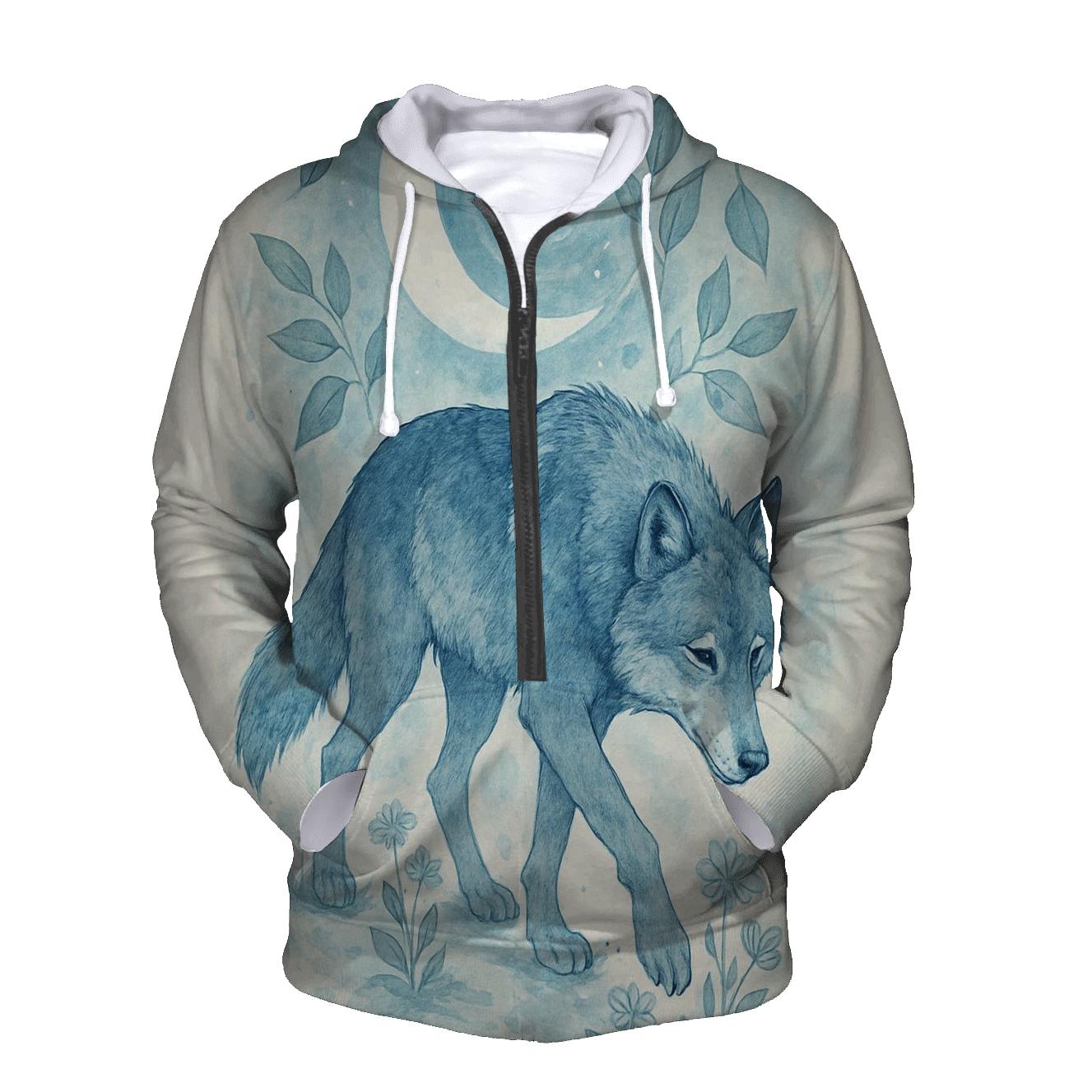 Moonlit Herbarium Wolf Dreamwalker designer hoodies