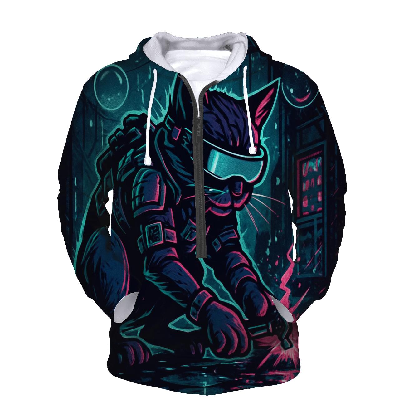 Neon Rain Alley Gearhead Cat hoodie styles