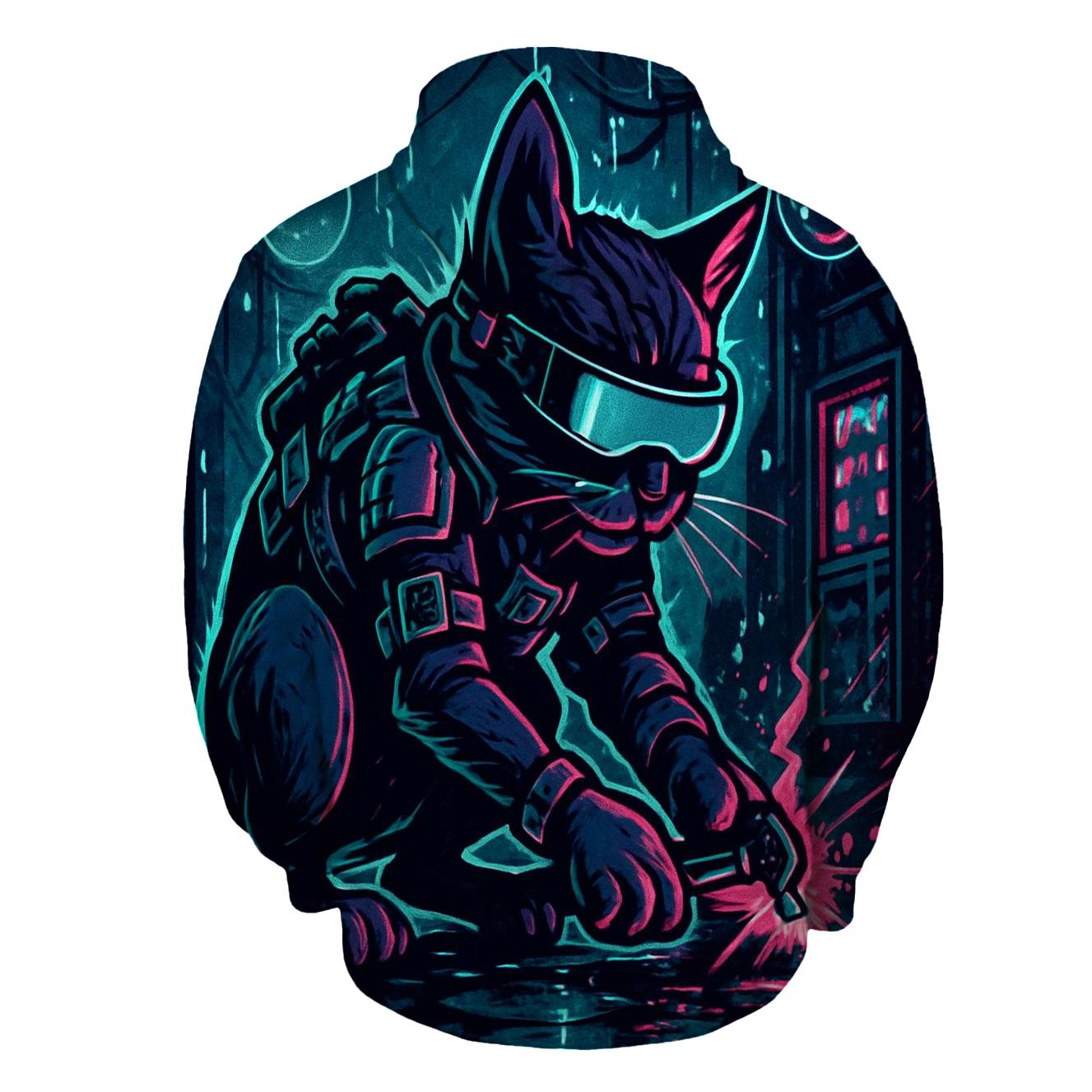Neon Rain Alley Gearhead Cat hoodie styles