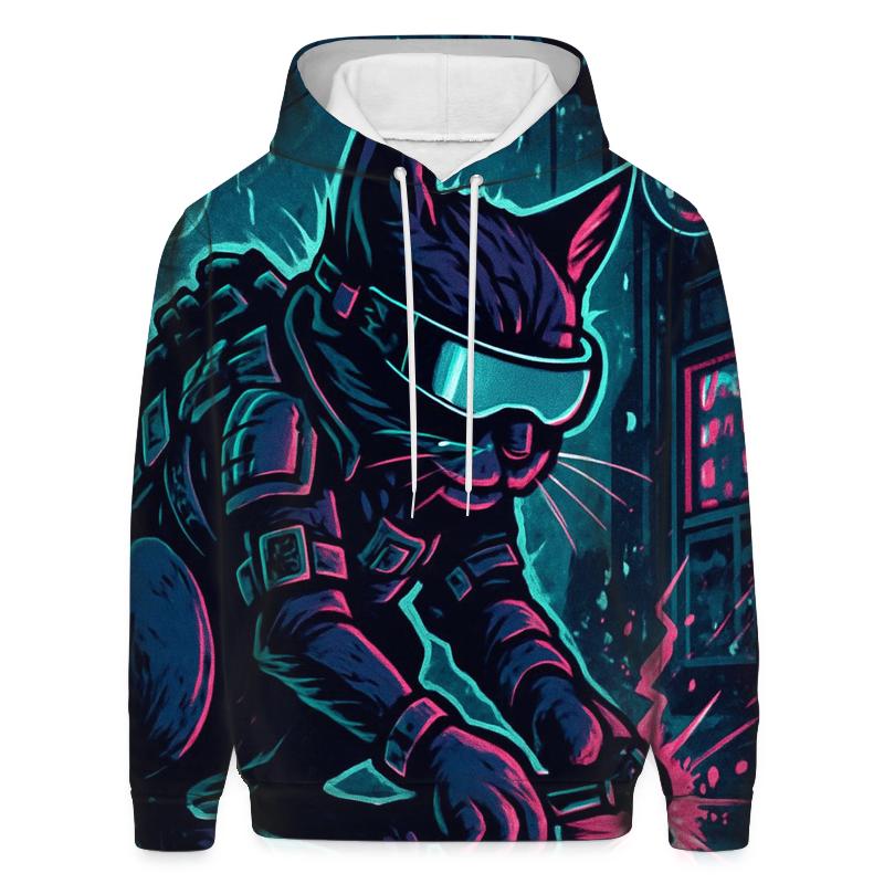 Neon Rain Alley Gearhead Cat premium hoodies