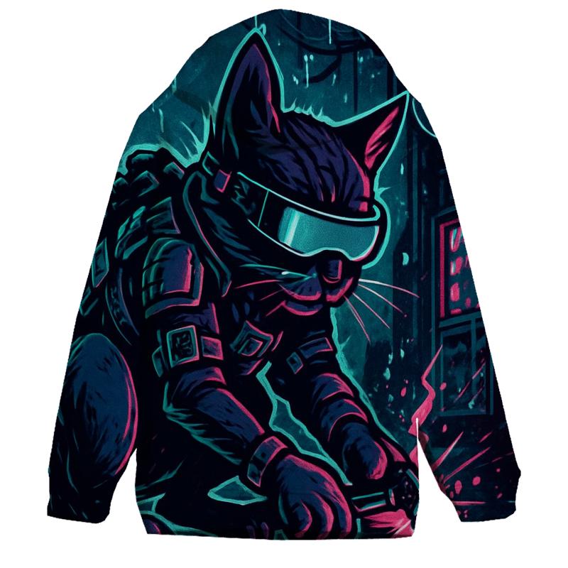 Neon Rain Alley Gearhead Cat premium hoodies