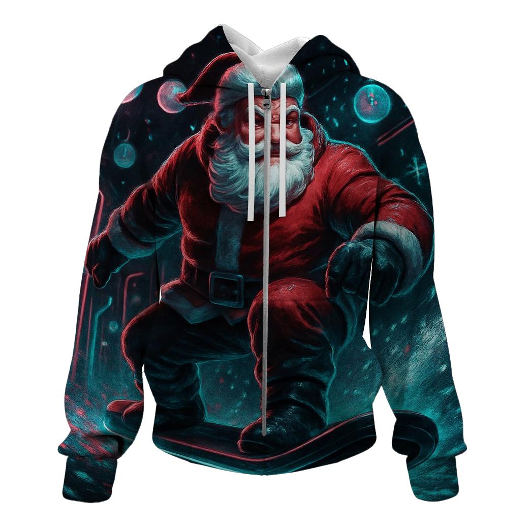 Neon Aurora Santa Street Rider zip-up hoodies