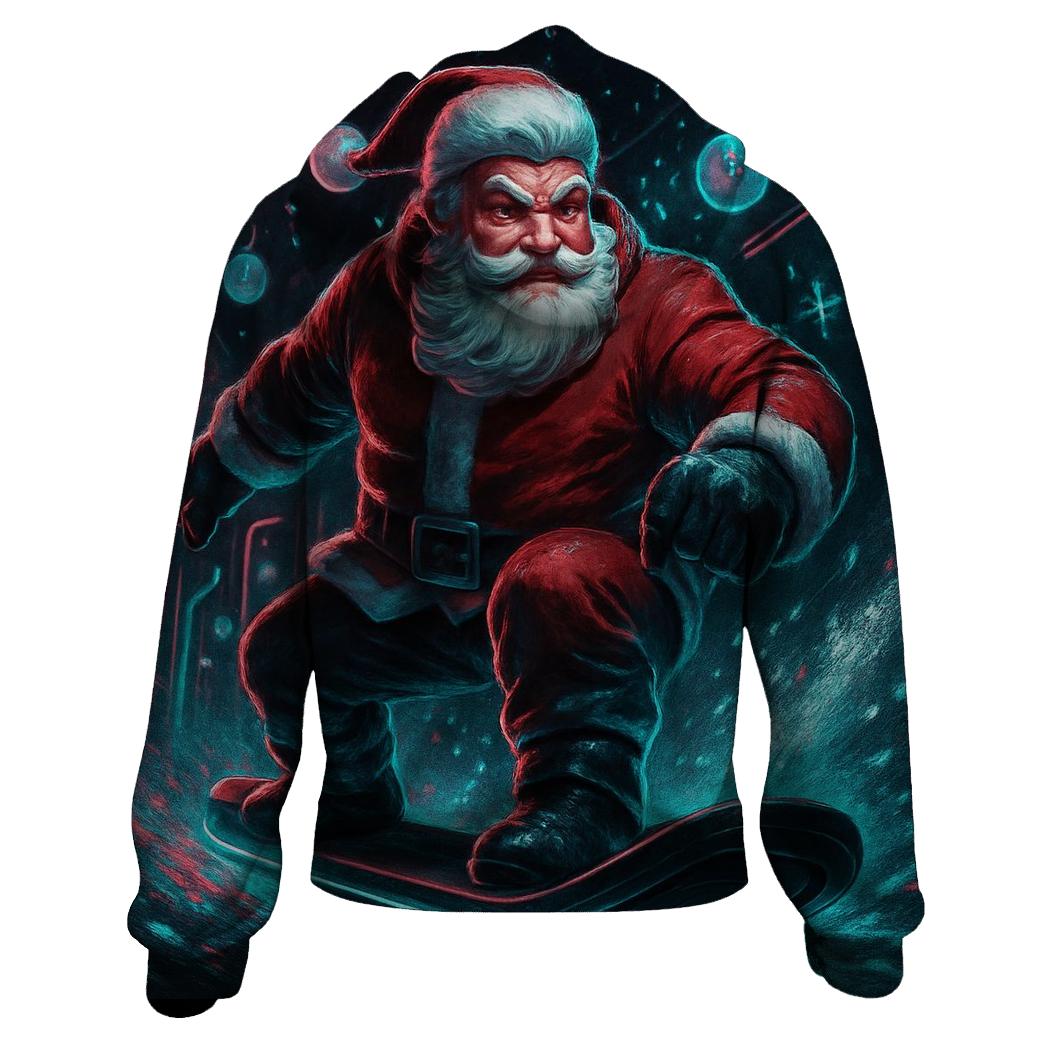 Neon Aurora Santa Street Rider zip-up hoodies