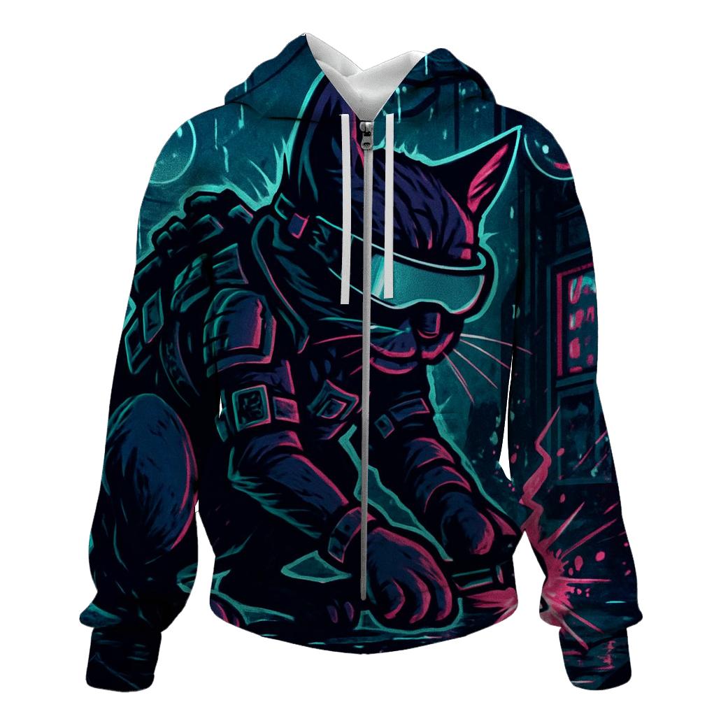 Neon Rain Alley Gearhead Cat hoodie designs