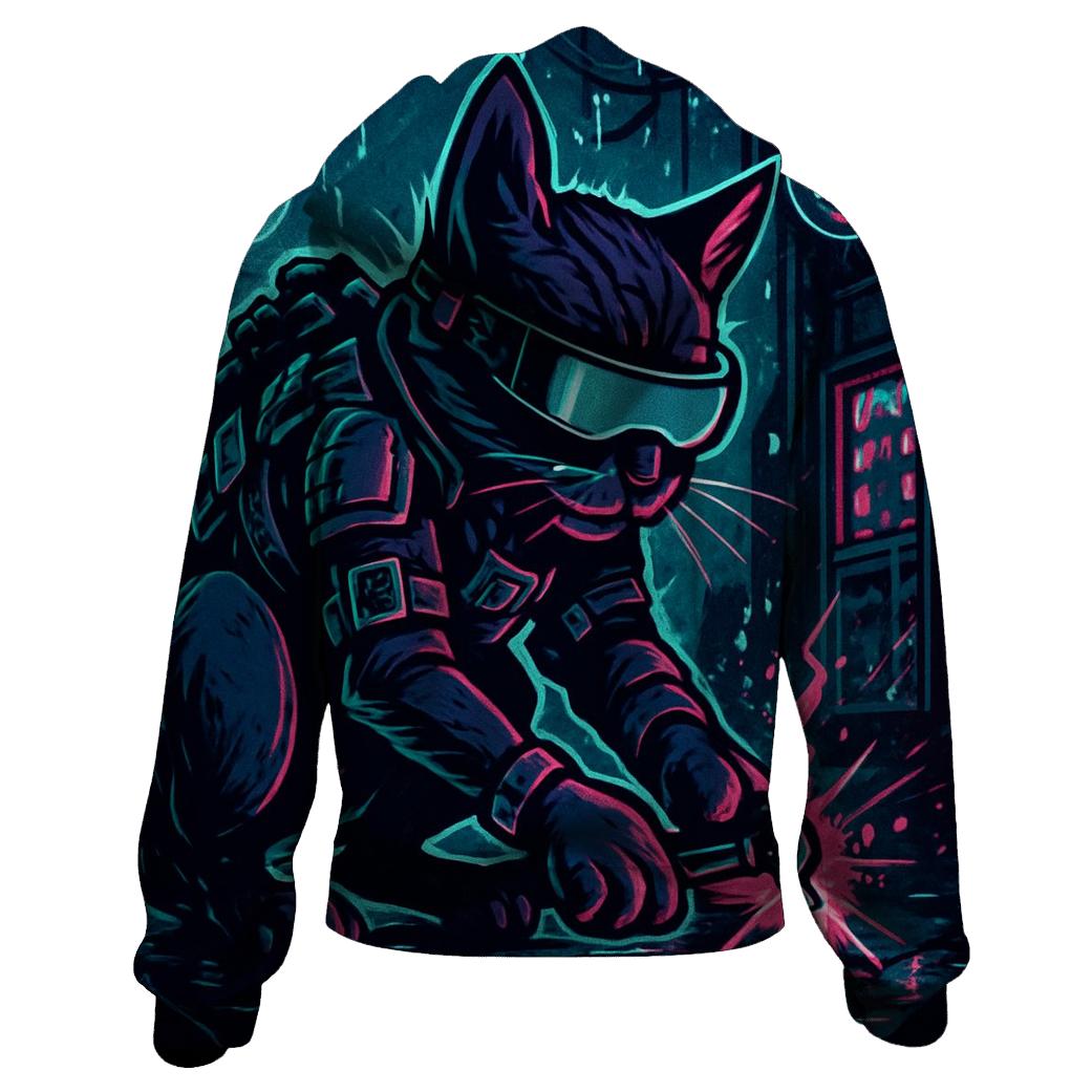 Neon Rain Alley Gearhead Cat hoodie designs