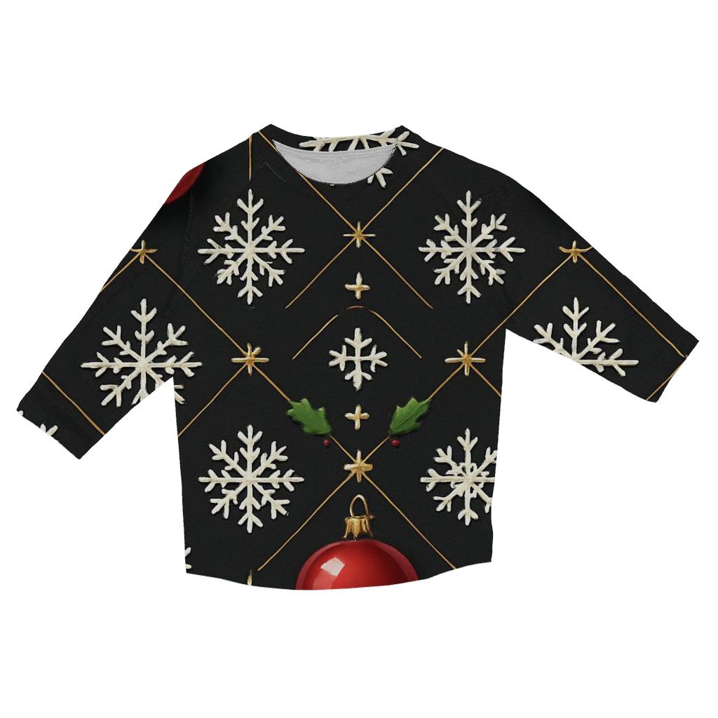 Crimson Ornament Snowflake Lattice On Midnight Black trendy 3/4 sleeve tops