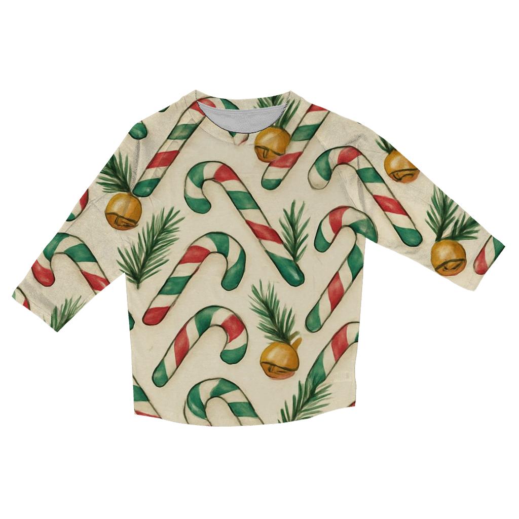 Emerald Candy Cane Chevron On Warm Ivory custom 3/4 sleeve shirts