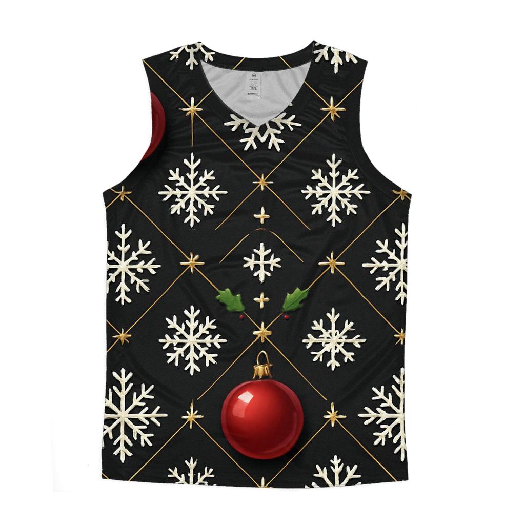 Crimson Ornament Snowflake Lattice On Midnight Black stylish racerback tanks