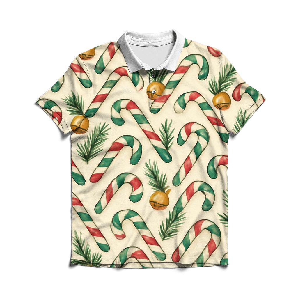 Emerald Candy Cane Chevron On Warm Ivory premium cotton polo shirts