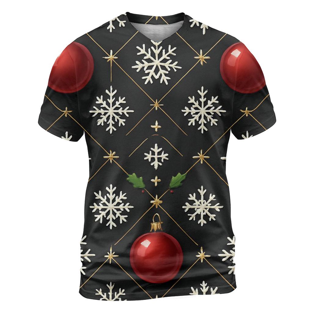 Crimson Ornament Snowflake Lattice On Midnight Black creative print fashion shirts