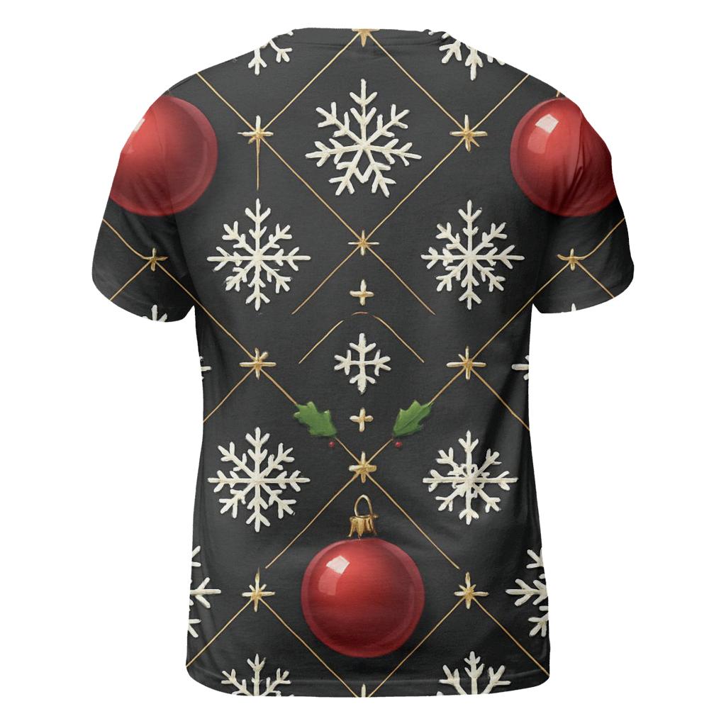 Crimson Ornament Snowflake Lattice On Midnight Black creative print fashion shirts